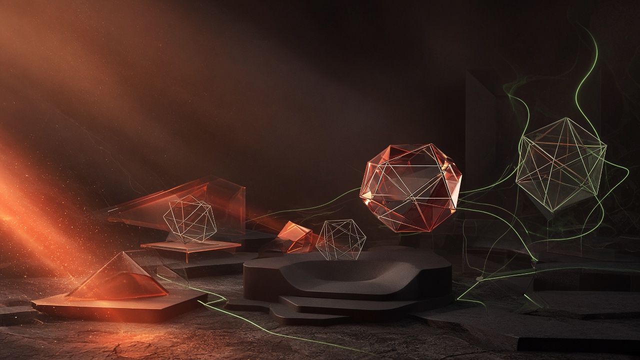 Abstract ember-lit social gaming atmosphere for SwoopSmith